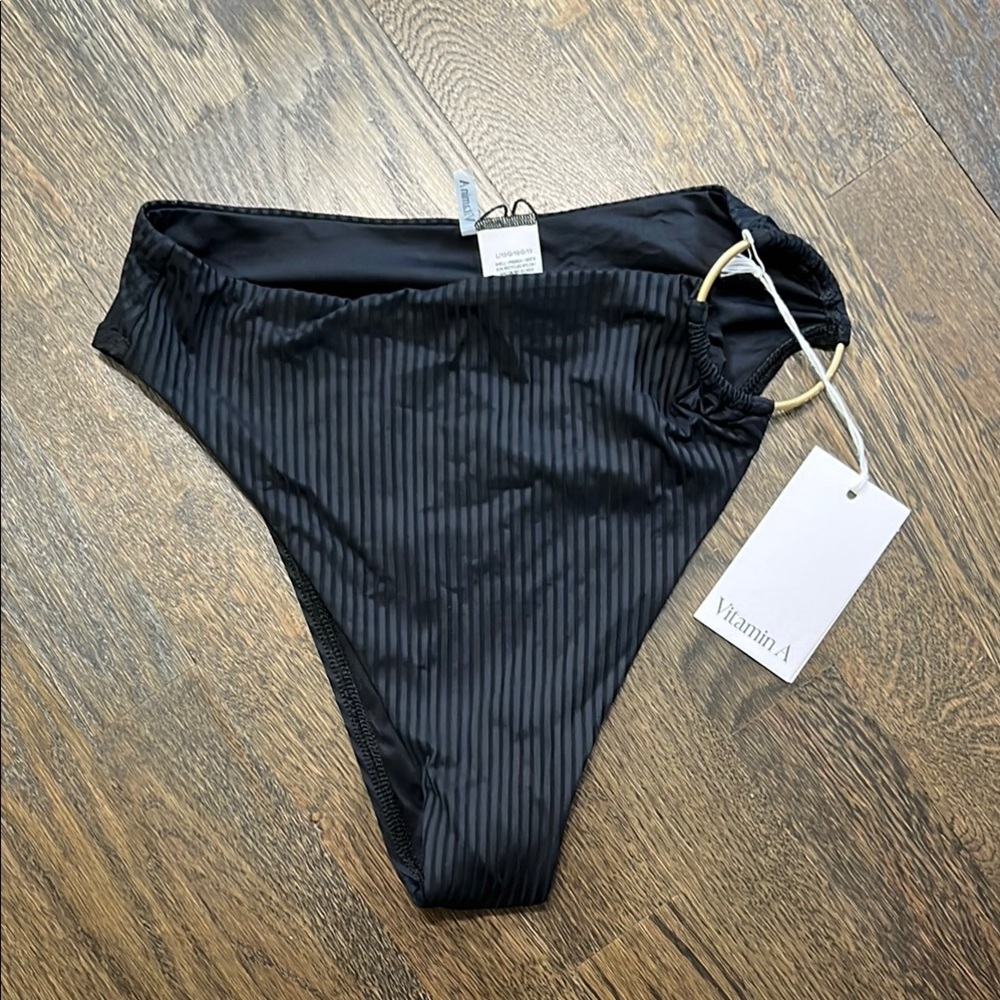 Vitamin A Ribbed Black Bikini Bottom